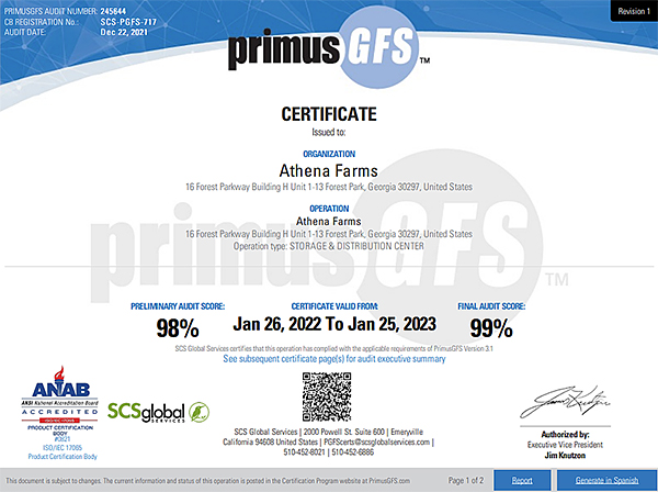 Athena Primus Gfs Certificate