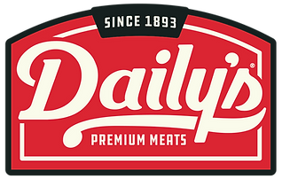 Dailys Premium Meats logo blends tradition and quality in a striking red and white design.