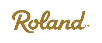 Elegant gold Roland logo, reflecting luxury, creativity, and artistic craftsmanship on a white background.