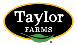 Taylor Farms logo with bold typography and green leaf, symbolizing fresh, quality produce.
